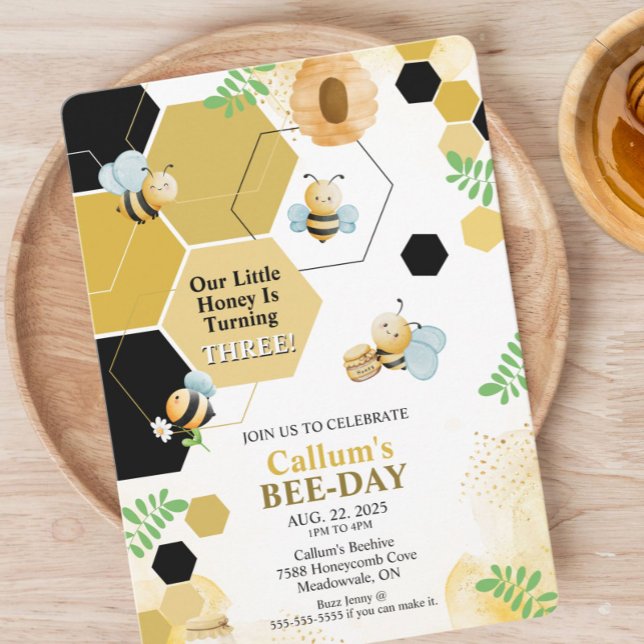 Einladung zum Geburtstag von Bienen (Bee theme kid's birthday invitation)
