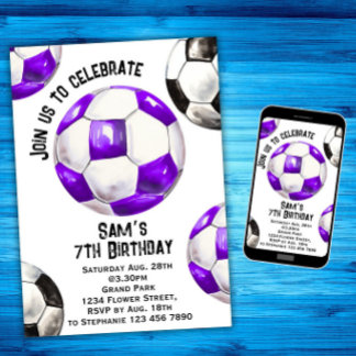 Einladung zum Geburtstag von Fußball - Lila Party 