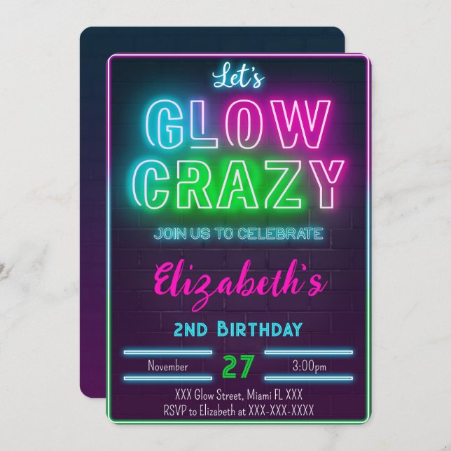 Einladung zum Geburtstag von Glow (Vorne/Hinten)