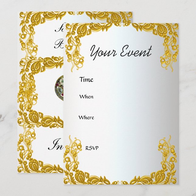 Einladung zum Geburtstag von Gold White (Vorne/Hinten)