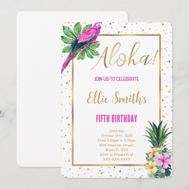 Einladung zum Geburtstag von Hawaii (Vorne/Hinten)