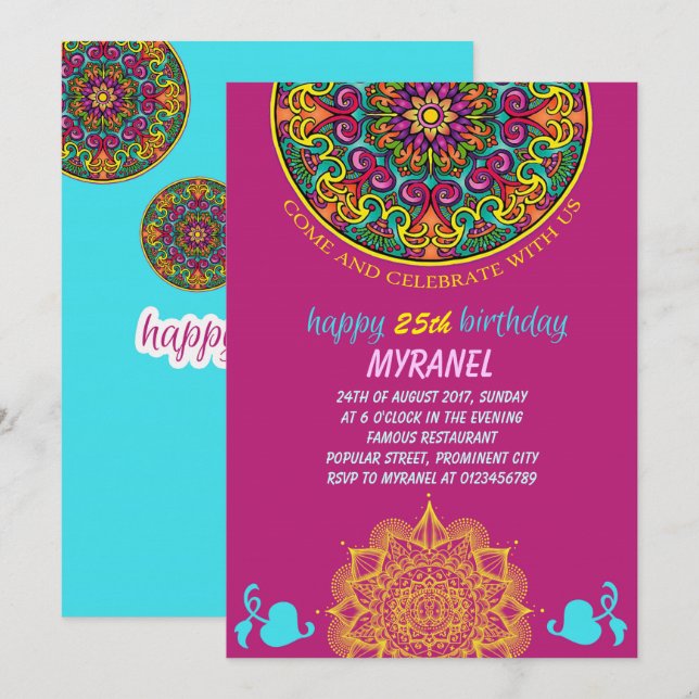 Einladung zum Geburtstag von Mandala (Vorne/Hinten)