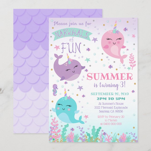 Einladung zum Geburtstag von Narwhal (Vorne/Hinten)
