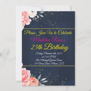 Einladung zum Geburtstag von Navy Blue Floral