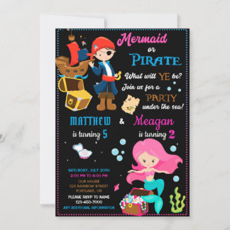 Einladung zum Geburtstag von Pirate und Mermaid zu