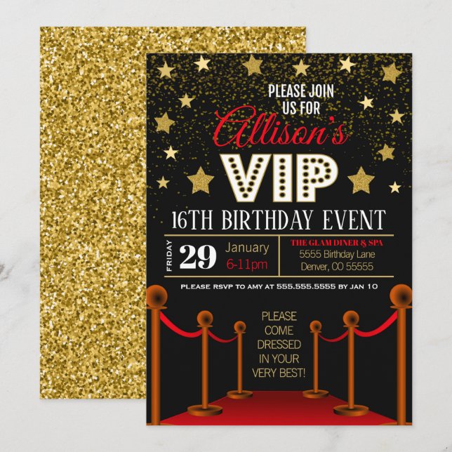 Einladung zum Geburtstag von Red Carpet (Vorne/Hinten)