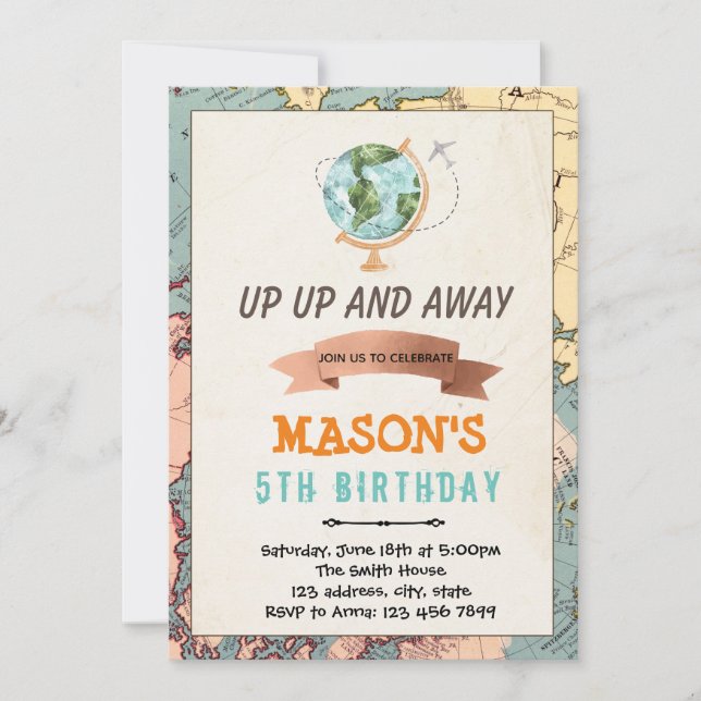 Einladung zum Geburtstag von Reisen (Vorderseite)