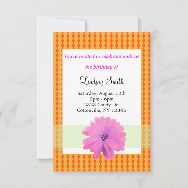 Einladung zum Geburtstag von Rosa und Orangenblume (Vorderseite)