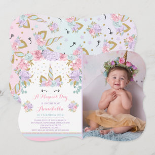 Einladung zum Geburtstag von Unicorn Pink Gold Uni