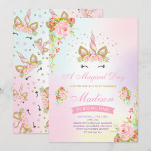 Einladung zum Geburtstag von Unicorn Pink Gold Uni