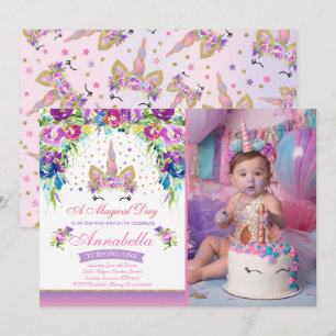 Einladung zum Geburtstag von Unicorn Pink Gold Uni