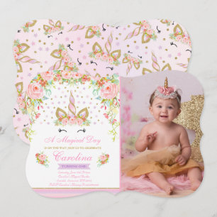 Einladung zum Geburtstag von Unicorn Rosa Gold Ein
