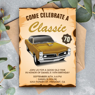 Einladung zum Geburtstag von Vintagen Gold Car Cla