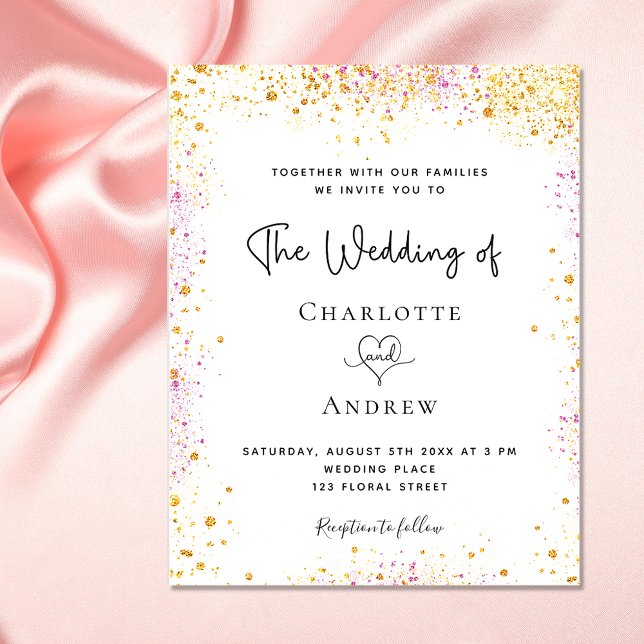 Einladung zum Glitzer für Hochzeitgold in Rosa Flyer (Von Creator hochgeladen)