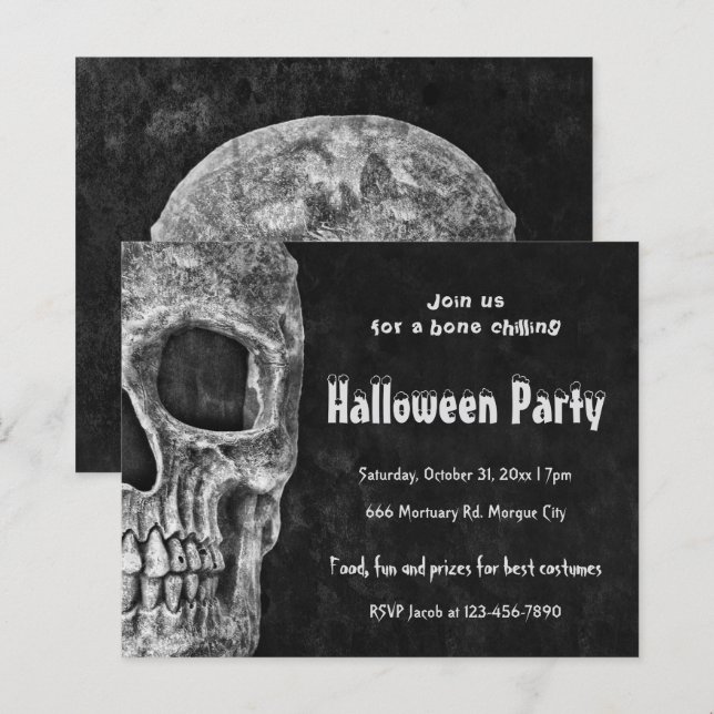 Einladung zum Gothic Skull Halloween-Party (Vorne/Hinten)
