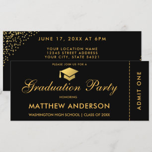 Einladung zum Graduiertenparty Gold Ticket Glitzer