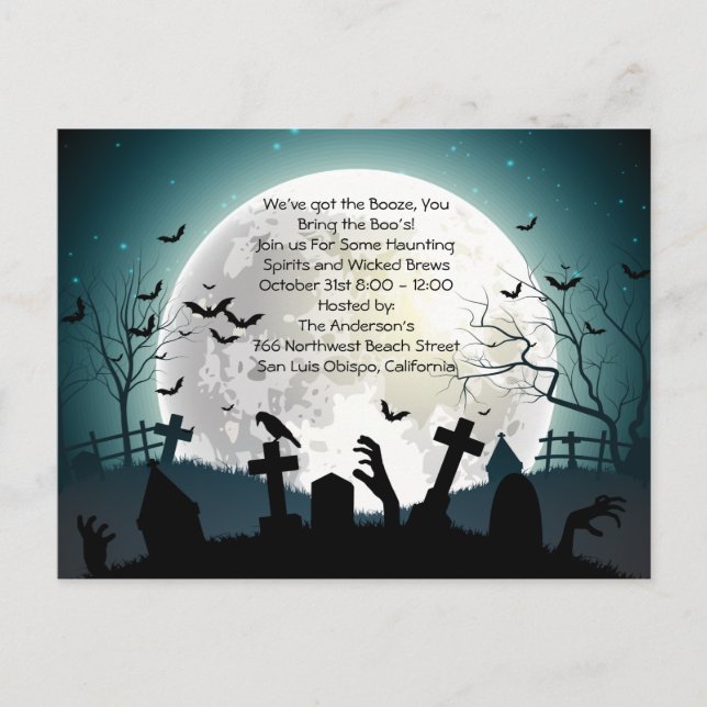 Einladung zum Halloween-Party der Friedhofsszene Postkarte (Vorderseite)