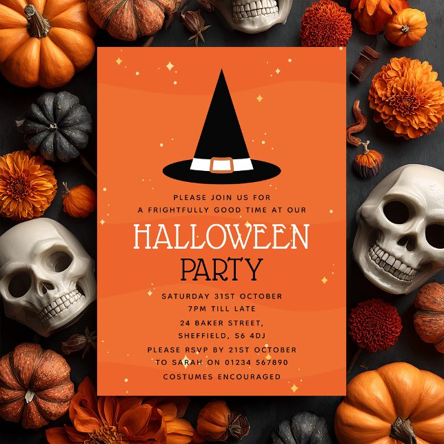 Einladung zum Halloween-Party - Hexenhut (Join us for a wicked good time 🕸️ Celebrate Halloween in style with this fun witches hat invite!)