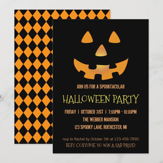 Einladung zum Halloween-Party mit Kürbisgesicht (Vorne/Hinten)