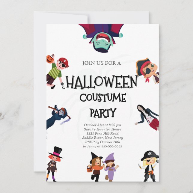 Einladung zum Halloween-Party niedliche Kostüme (Vorderseite)