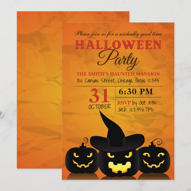 Einladung zum Halloween-Party von drei gewickten P (Vorne/Hinten)