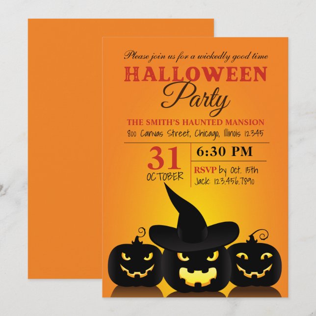 Einladung zum Halloween-Party von drei gewickten P (Vorne/Hinten)