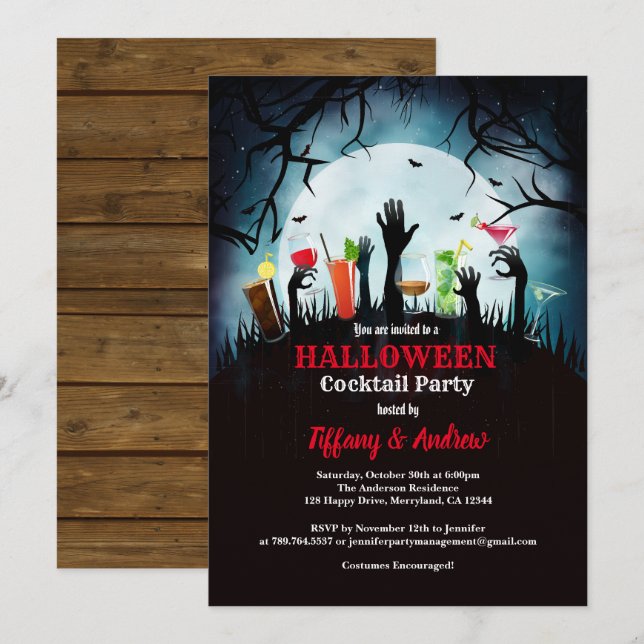 Einladung zum Halloween-Party. Zombie Cocktail Par (Vorne/Hinten)