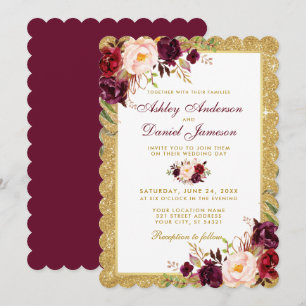 Einladung zum Hochzeitsburgundy Floral Gold Glitze