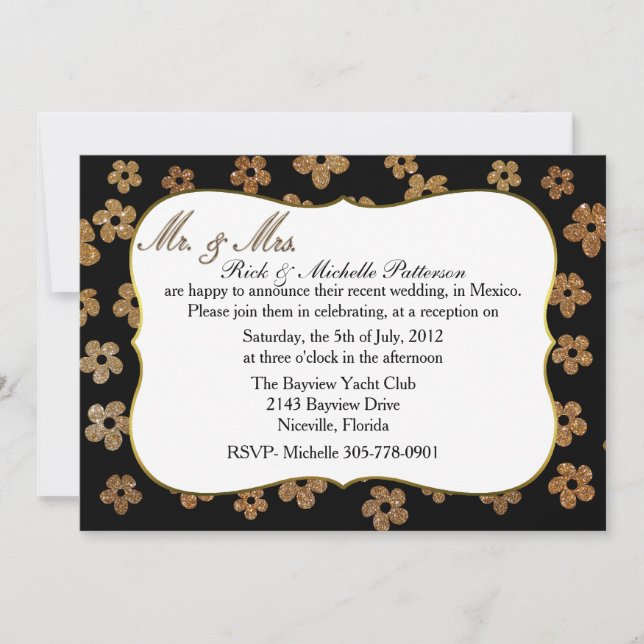 Einladung zum Hochzeitsempfang in Schwarz und Gold (Vorderseite)