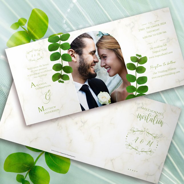 Einladung zum Hochzeitsfeiern (Chic Green Photo Folding Invitation Card. )