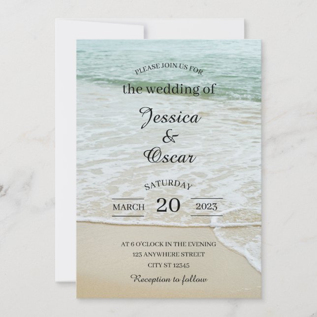 Einladung zum Hochzeitsfeiern im Minimal Beach Oce (Vorderseite)
