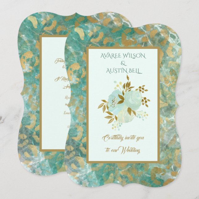 Einladung zum Hochzeitsfeiern mit aquamarinem und  (Vorne/Hinten)