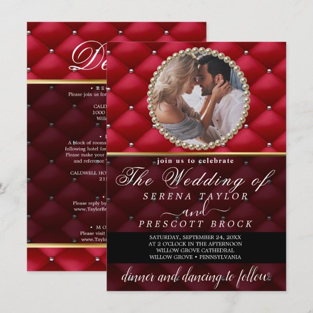 Einladung zum Hochzeitsfeiern mit extravagantem Ro (Vorne/Hinten)