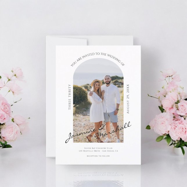 Einladung zum Hochzeitsfeiern mit Fotovorlage | Be (minimal photo script modern casual wedding , tie the knot , simple , minimalistic , stylish wedding)