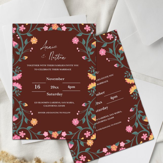 Einladung zum Hochzeitsfeiern mit roten, komplexen (Red Intricate Floral Frame Wedding Invitation)