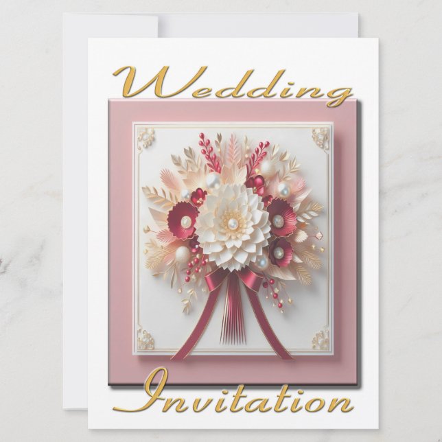 Einladung zum Hochzeitsfeiern Rosa und Gold Bouque (Vorderseite)