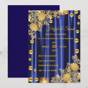 Einladung zum Hochzeitsfeiern Royal Blue and Gold,