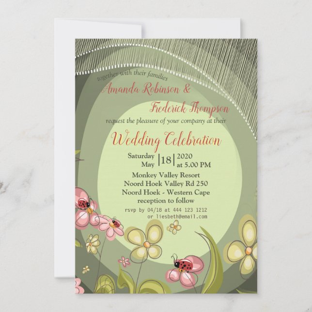 Einladung zum Hochzeitsfeiern von Green & Lady-bir (Vorderseite)