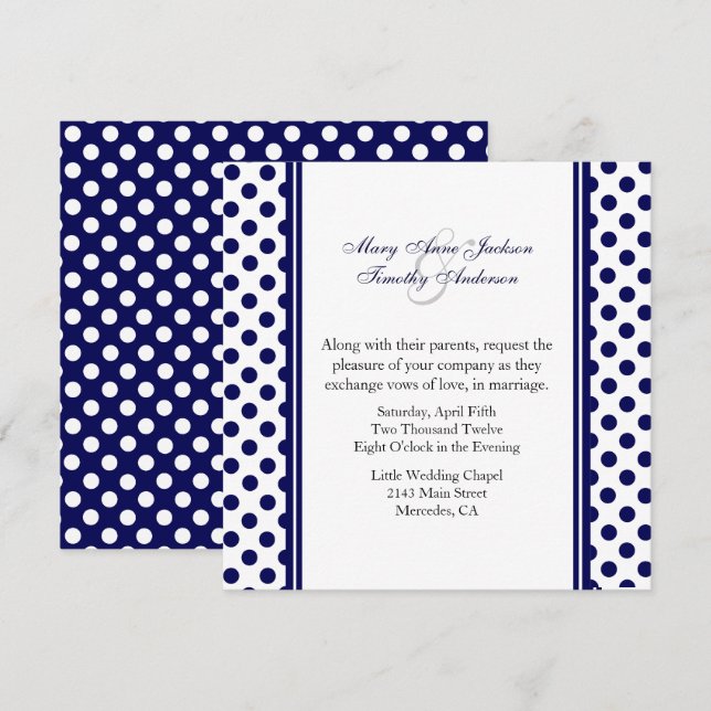 Einladung zum Hochzeitsfeiern von Navy Blue & Whit (Vorne/Hinten)