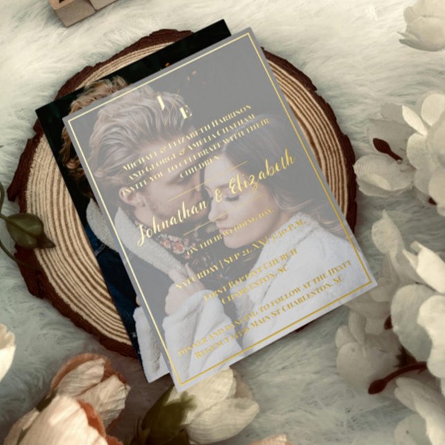 Einladung zum Hochzeitsfoil für Minimalistisches M (Minimalist Monogram Photo Wedding Foil Invitation)