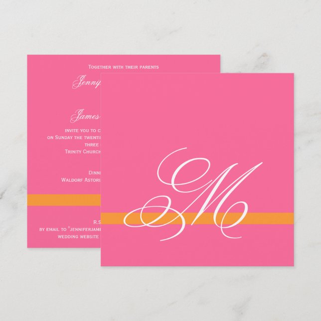 Einladung zum Hochzeitsglätten mit schwirlem Monog (Vorne/Hinten)