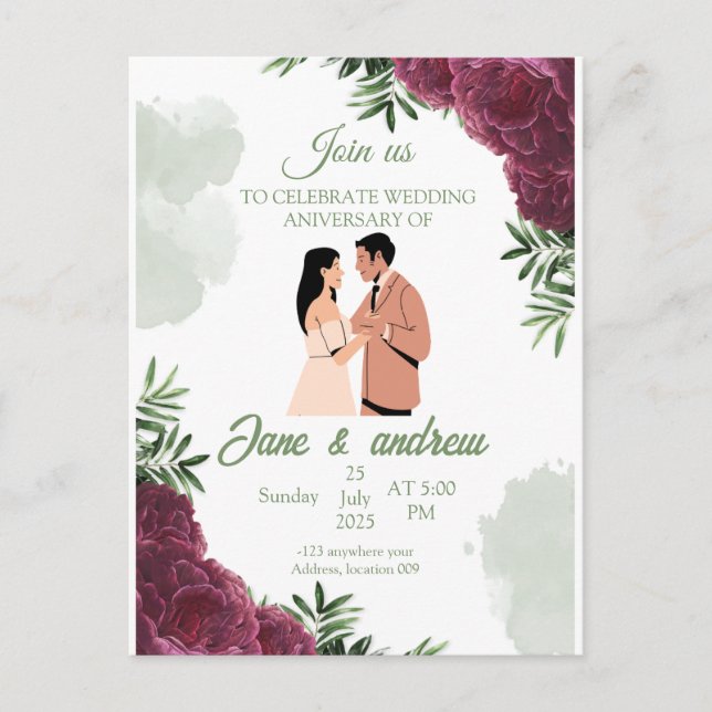Einladung zum Hochzeitstag Postkarte (Vorderseite)