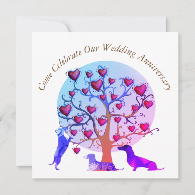 Einladung zum Hochzeitstag, Rote Herzen (Vorderseite)