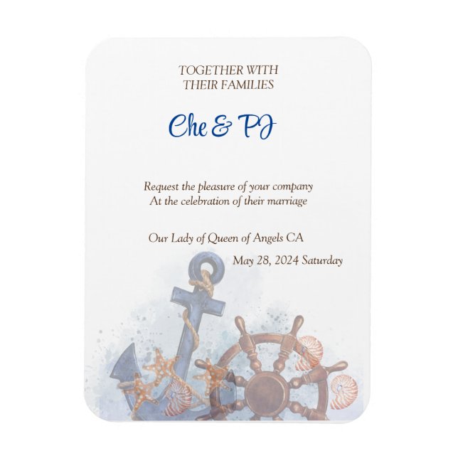 Einladung zum Hochzeitsthema Nautical Beach Magnet (Vertikal)