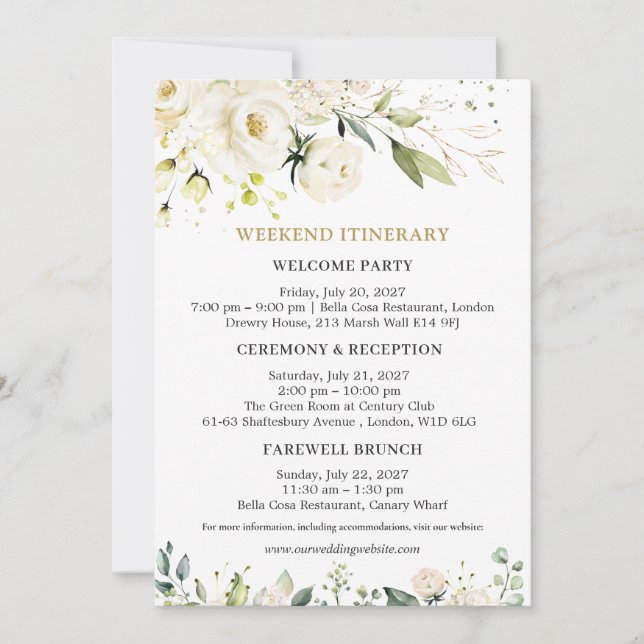 Einladung zum Hochzeitswochenende bei White Roses (Vorderseite)