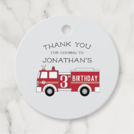 Einladung zum Kindergeburtstag von Feuerwehrfahrze Geschenkanhänger