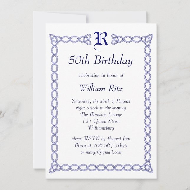 Einladung zum Mit Monogramm Geburtstag (Vorderseite)
