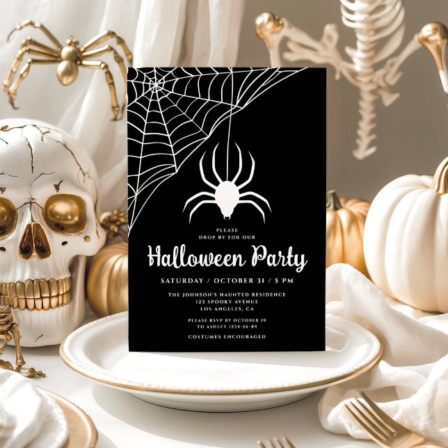 Einladung zum niedlichen Black Spider Halloween-Pa (Cute Black Spider Halloween Party Invitation)