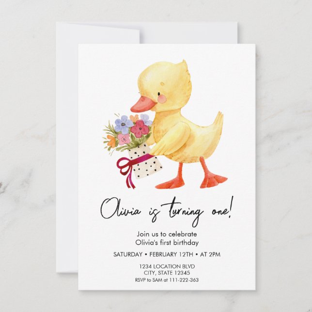 Einladung zum niedlichen Duckling zum Geburtstag (Vorderseite)