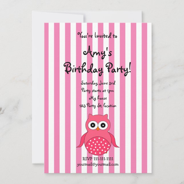 Einladung zum niedlichen Geburtstag der Eule (Vorderseite)